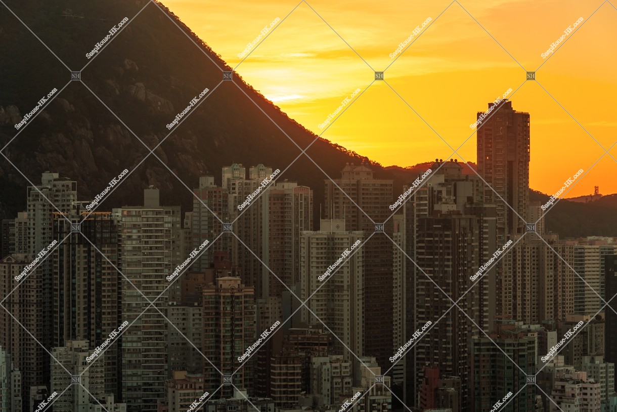 View of skyscrapers at Sheung Wan in sunset time, No.1
