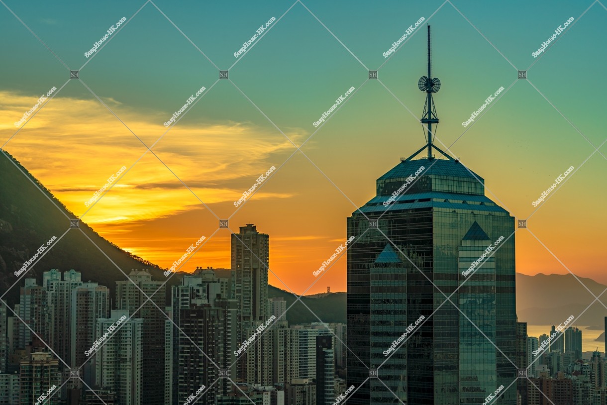View of skyscrapers at Central to Sheung Wan in sunset time, No.4