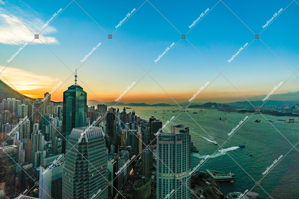 View of skyscrapers at Central to Sheung Wan in sunset time, No.6