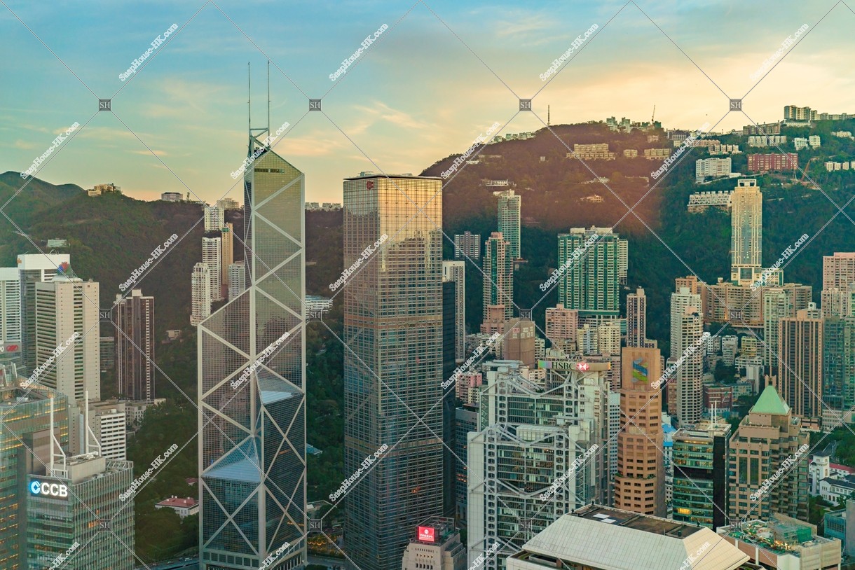 View of skyscrapers at Central in sunset time, No.8