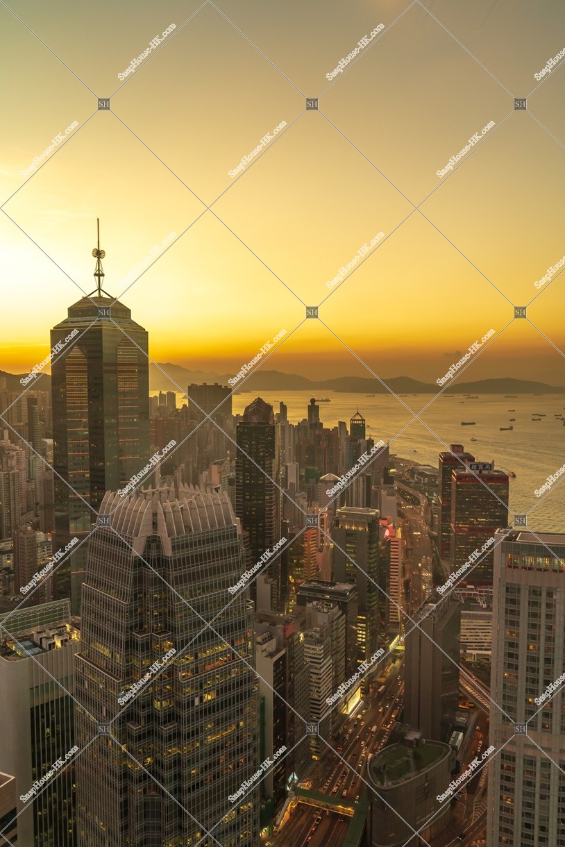 View of skyscrapers at Central to Sheung Wan in sunset time, No.9