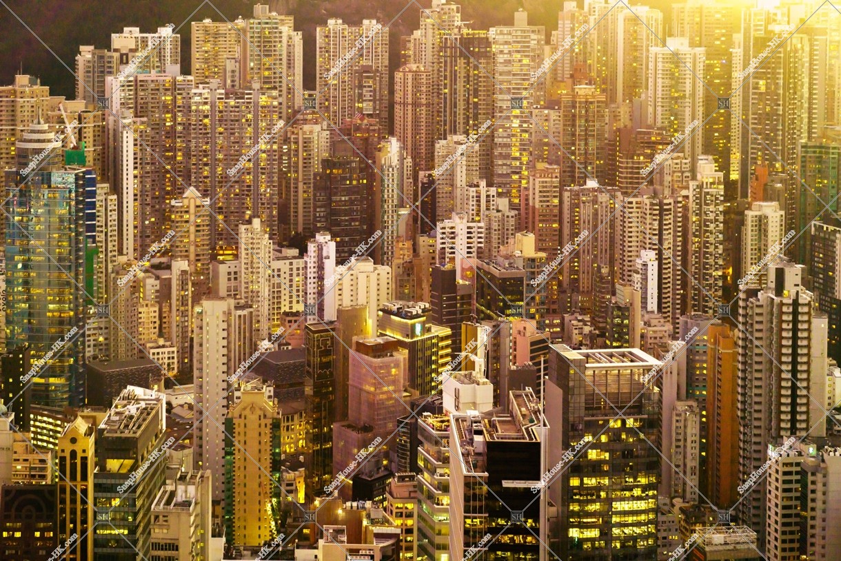 View of skyscrapers at Central in sunset time, No.17