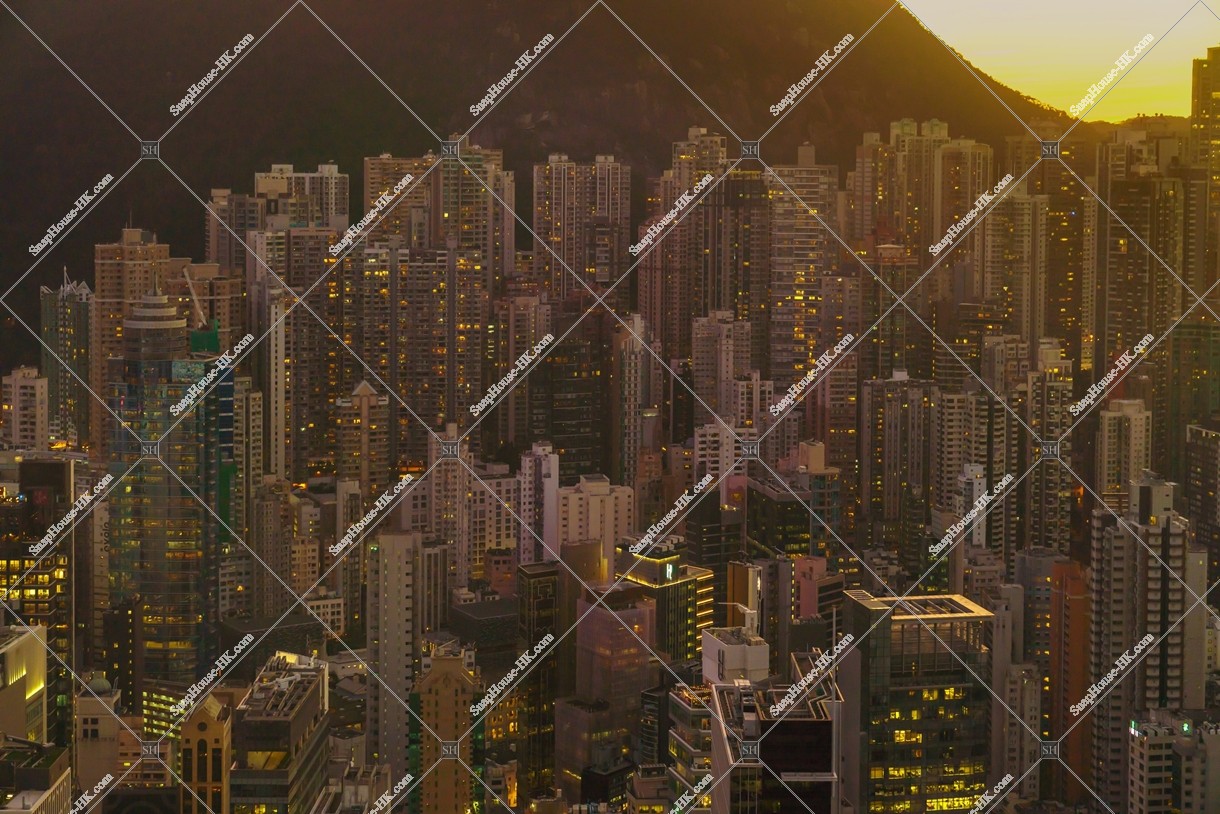 View of skyscrapers at Central in sunset time, No.18