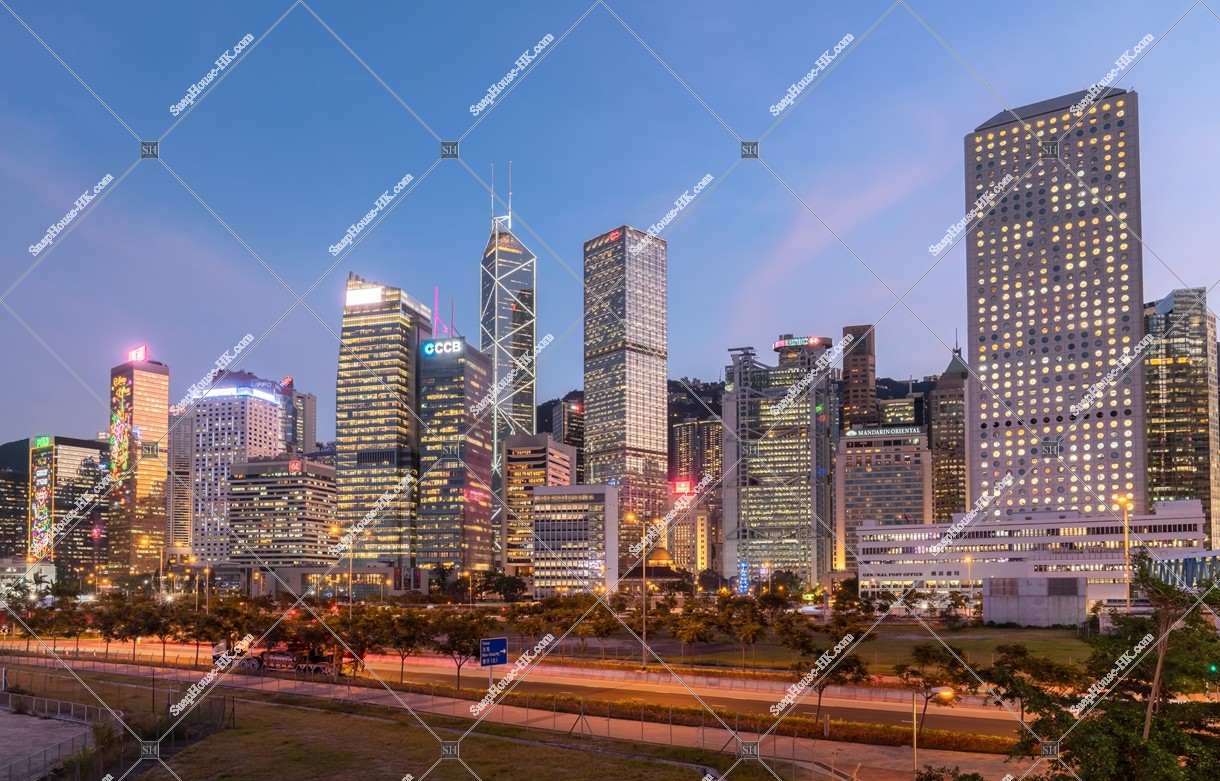 View of High-rise buildings at Central after sunset, No.3