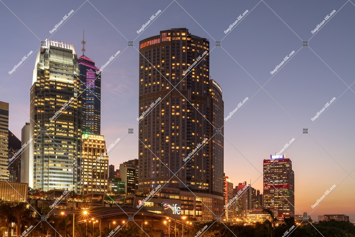 View of High-rise buildings at Central after sunset, No.7