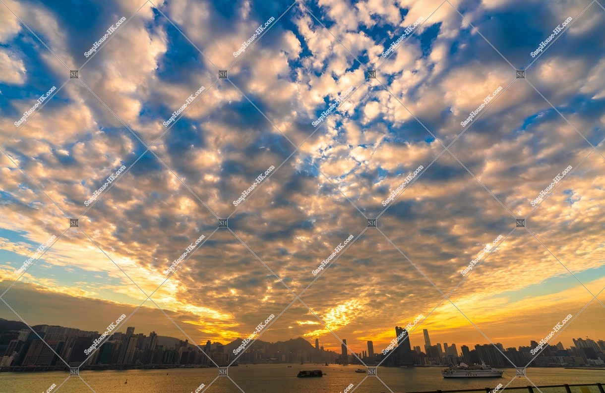 Cirrocumulus cloud and Cityscape of Hong Kong in sunset time, No.6