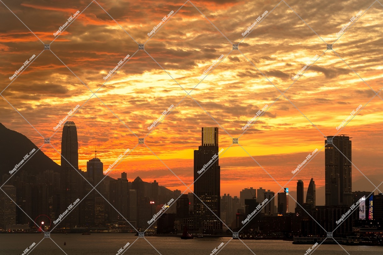 Cirrocumulus cloud and Cityscape of Hong Kong in sunset time, No.13