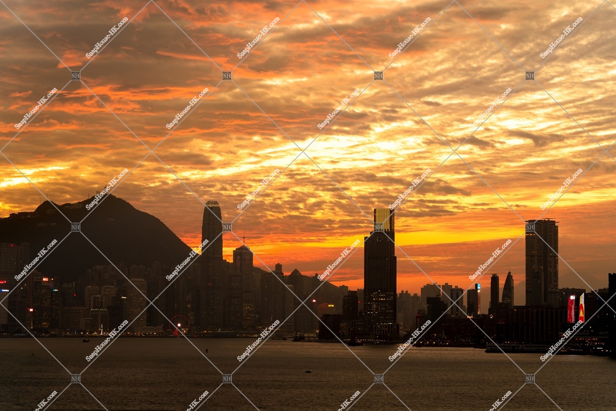 Cirrocumulus cloud and Cityscape of Hong Kong in sunset time, No.14