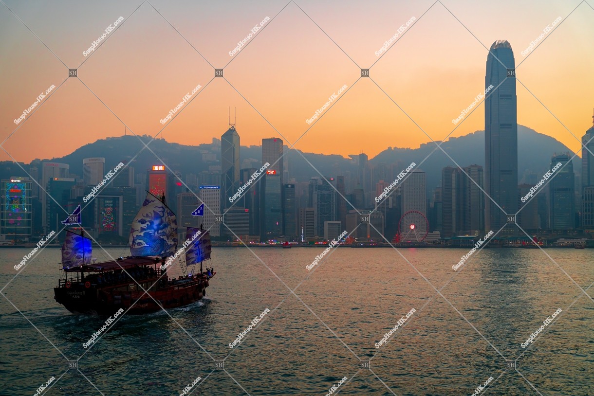 View of the high-rise buildings of Central in sunset time, view from Tsim Sha Tsui , No.3