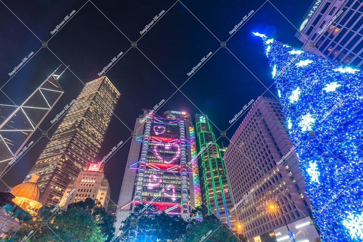 Night view of High-rise buildings and Christmas tree at Central, No.4