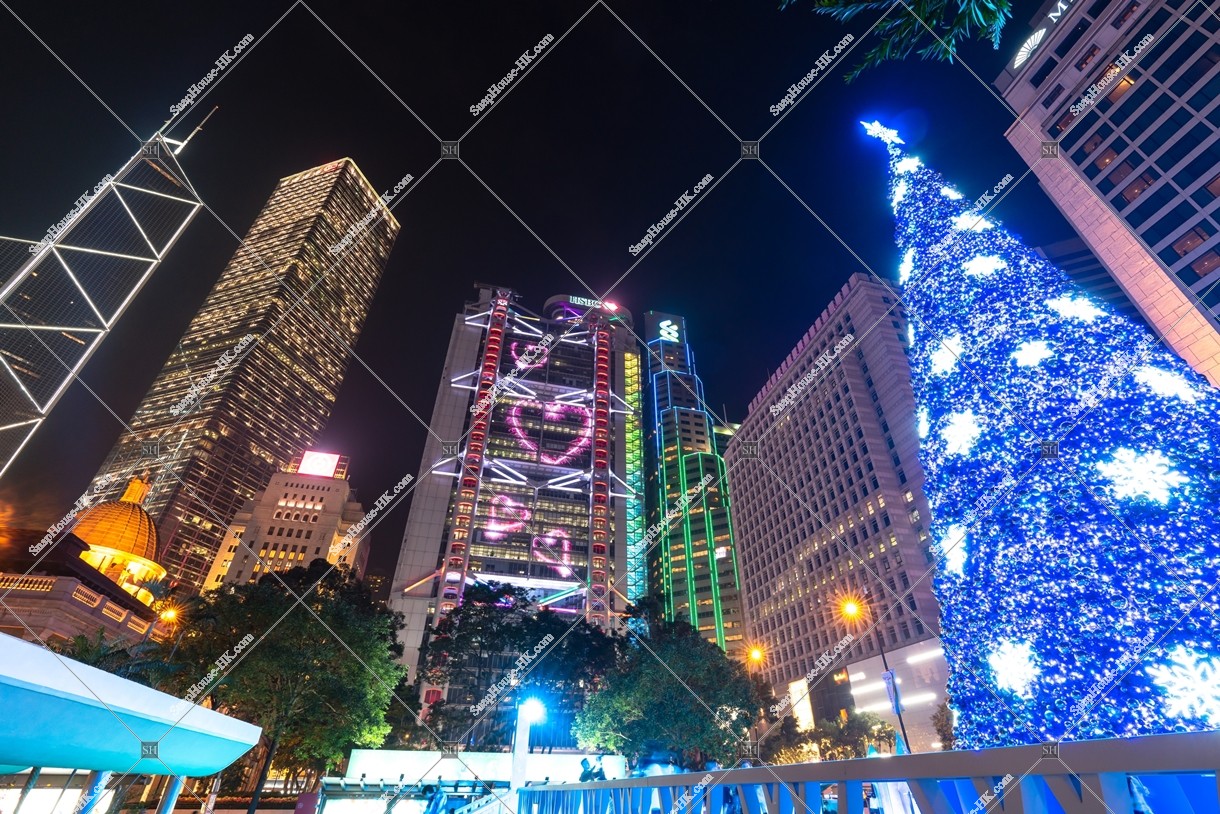 Night view of High-rise buildings and Christmas tree at Central, No.6