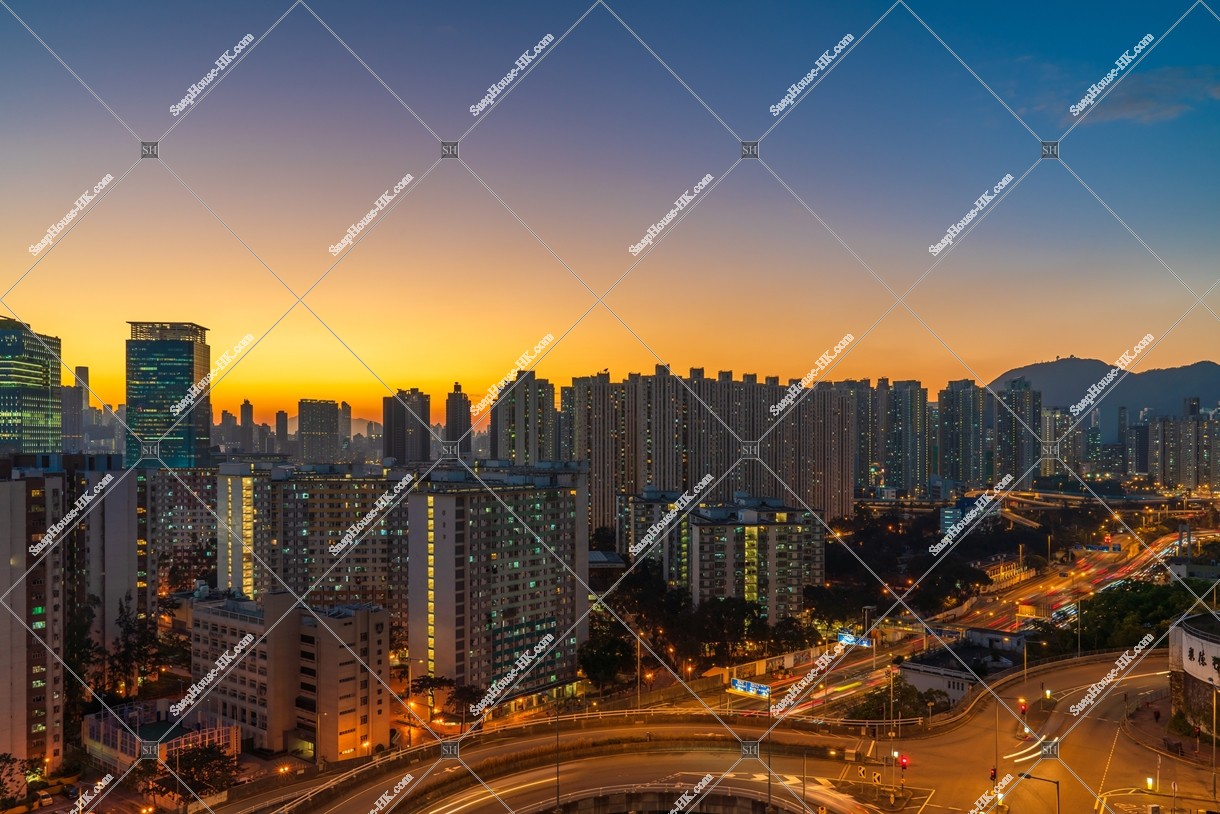 Townscape of Kowloon Bay in sunset time, No.3