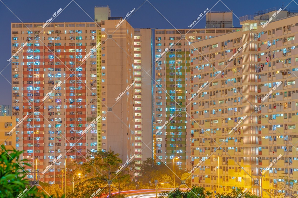 Public Housing "Choi Hung Estate" and "Ping Shek Estate" at Choi Hung at night, No.1