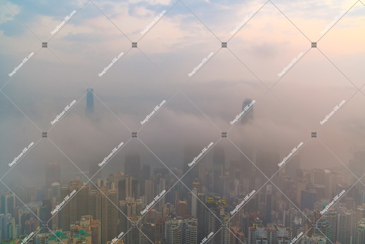 Landscape of Hong Kong city and sea of clouds, view from The Peak, No.1