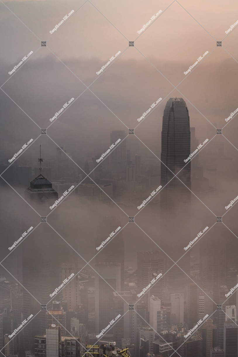 Landscape of Hong Kong city and sea of clouds, view from The Peak, No.7