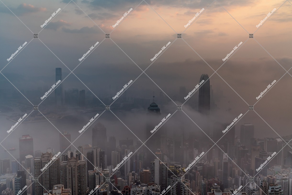 Landscape of Hong Kong city and sea of clouds, view from The Peak, No.11