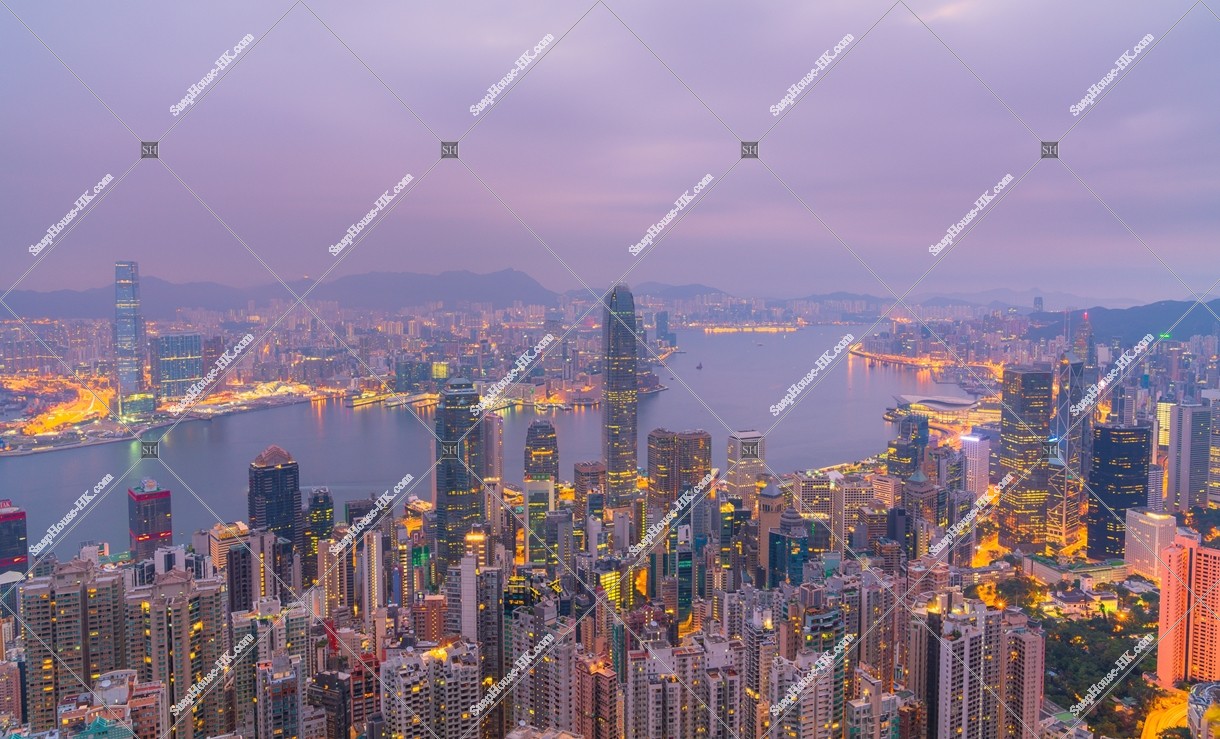 Cityscape of Hong Kong at dawn from The Peak, No.7