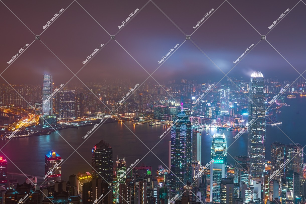 Night view of Hong Kong with cloudy sky, view from The Peak, No.5