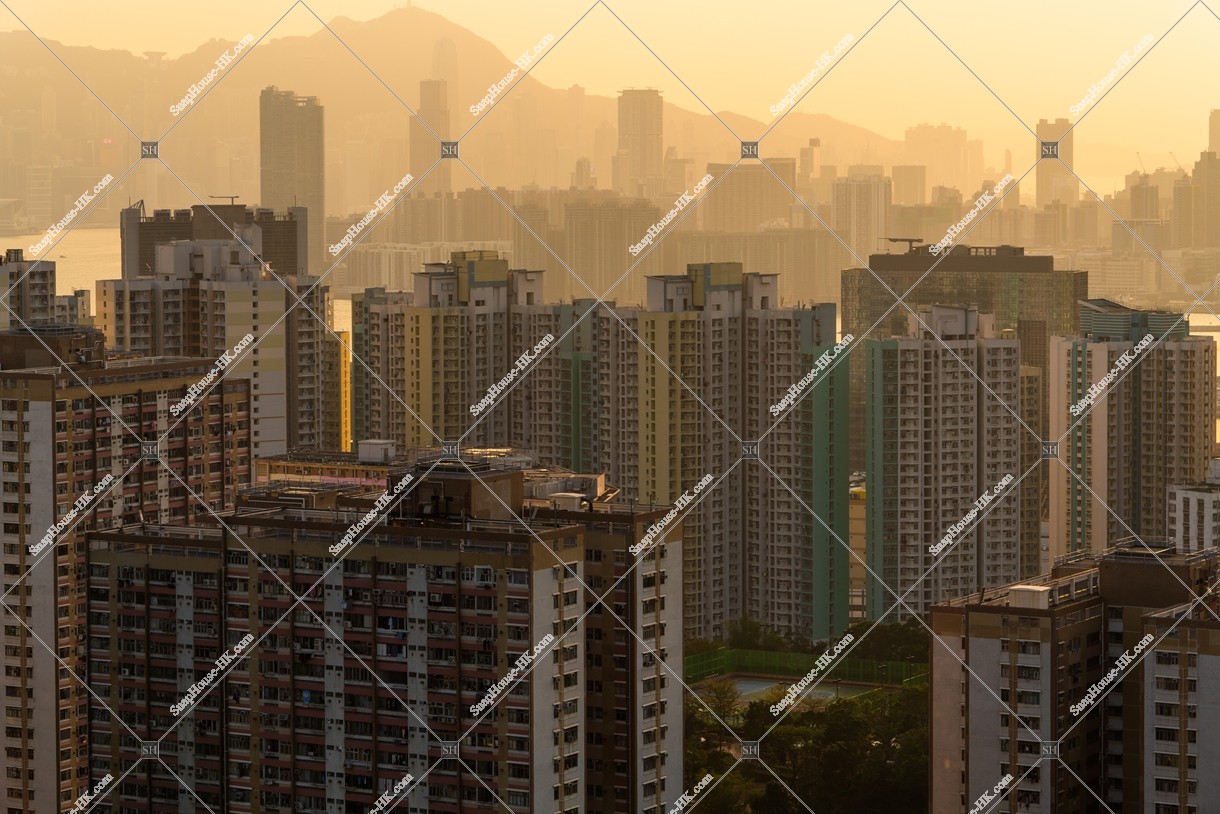 Cityscape of Kowloon at sunset time, No.3