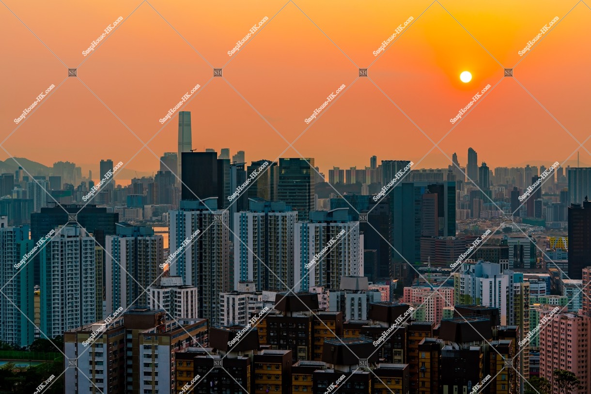 Cityscape of Kowloon with sunset, No.1