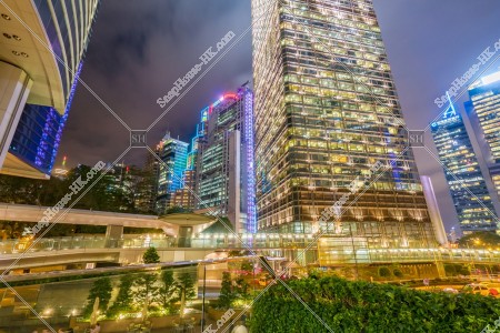 Night view of Cheung Kong Center and HSBC Main Building at Central