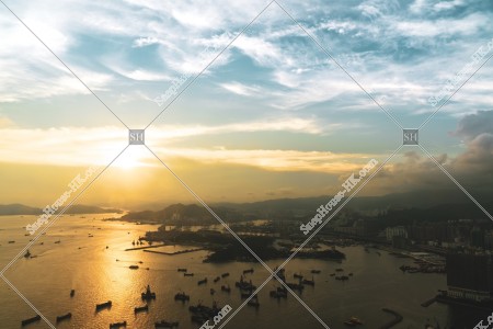 Landscape of Hong Kong at sunset, view from SKY100