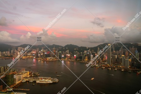 Landscape of Hong Kong Island at dusk, view from SKY100