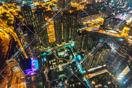 Night view of high-rise buildings at West Kowloon