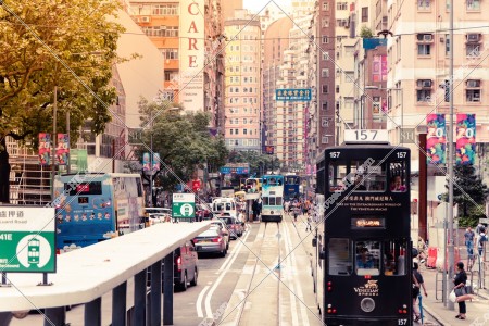 Street view of Wan Chai with Hong Kong Tramway, No.1