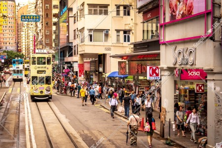 Street view of Wan Chai with Hong Kong Tramway, No.3