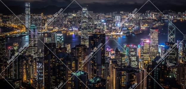 Skyline view of Hong Kong from The Peak at night, No.1