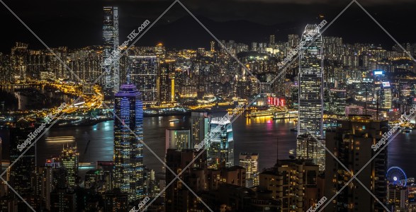 Skyline view of Hong Kong from The Peak at night, No.2