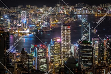 Skyline view of Hong Kong from The Peak at night, No.3