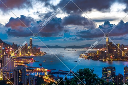 Night view of Hong Kong Island and Kowloon Peninsula, No.1