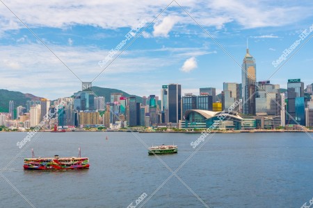 View of  the high-rise buildings of Wan Chai with Star Ferry, No.4