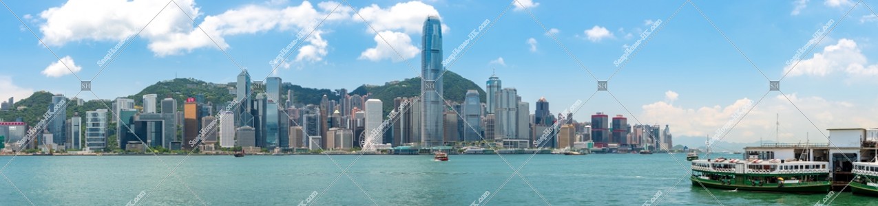 Panoramatic view of  the high-rise buildings of Central and Star Ferry, No.1
