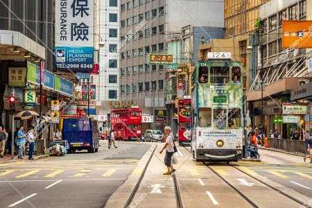 Street view of Des Voeux Road Central with Hong Kong Tramway at Sheung Wan, No.3