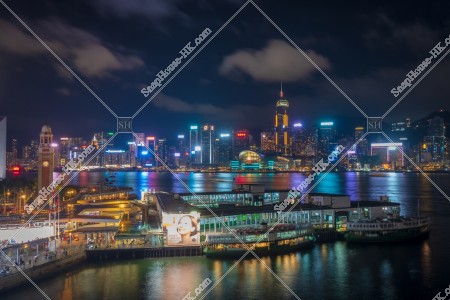 View of  the high-rise buildings of Wan Chai with Star Ferry at night, No.1