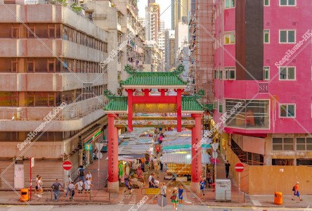 View of Temple Street Night Market at Jordan in the evening, No.1