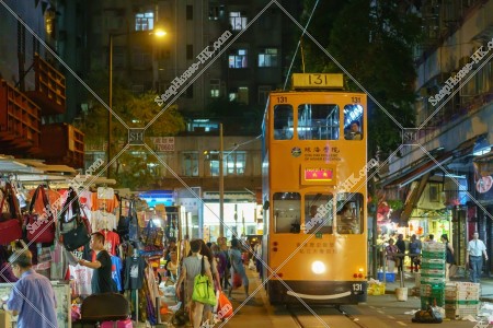 Shopping street and Hong Kong Tram at Chun Yeung Street , North Point, No.1