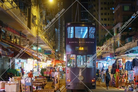 Shopping street and Hong Kong Tram at Chun Yeung Street , North Point, No.4
