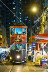 Shopping street and Hong Kong Tram at Chun Yeung Street , North Point, No.5