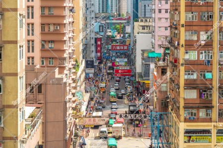 Street view of Tsuen Wan with signboards, No.2