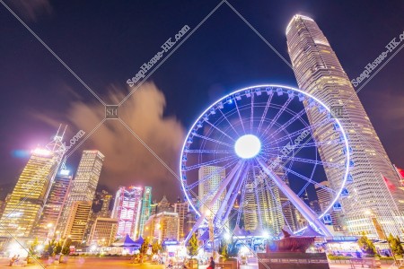 Night view of The Hong Kong Observation Wheel and high-rise buildings at Central, No.3