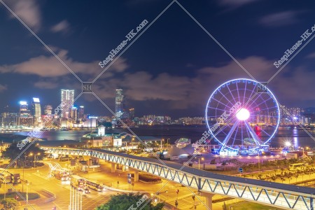 The Hong Kong Observation Wheel and Central Ferry Piers at night, Central, No.1