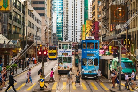 Street view of Des Voeux Road Central with Hong Kong Tramway at Sheung Wan, No.7
