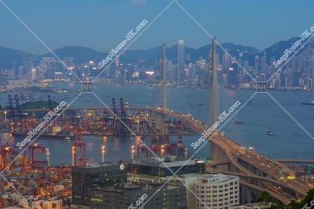 View of Stonecutters' Bridge and Hong Kong Island in the evening, No.3