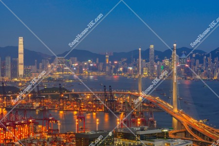 View of Stonecutters' Bridge and Hong Kong Island at night, No.1