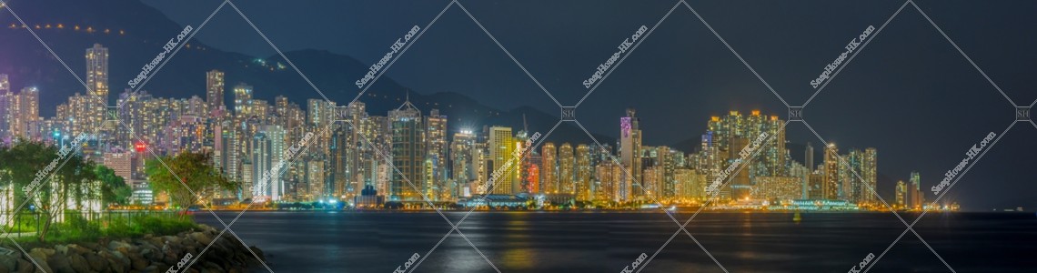 Panoramatic night view of high-rise buildings at Sai Wan