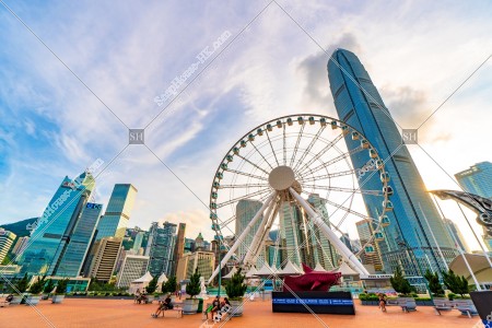 The Hong Kong Observation Wheel and buildings of Central at sunset time, No.1